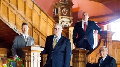 From left to right: John R. Burton, Attorney; James M. Stanley, Attorney; Jesse J. Lotspeich, Attorney; Alfred A. Pandolfi, Atto Photo